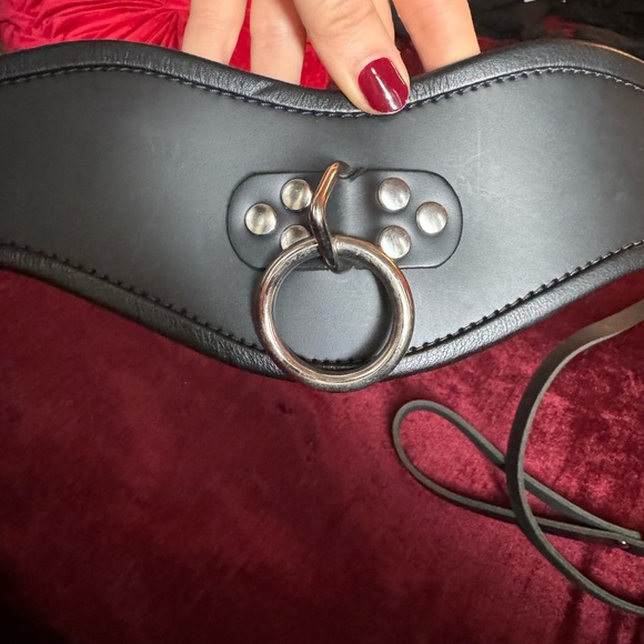 Small/Medium Leather Choker O Ring W/ Leather Leash - Picture 2 of 3